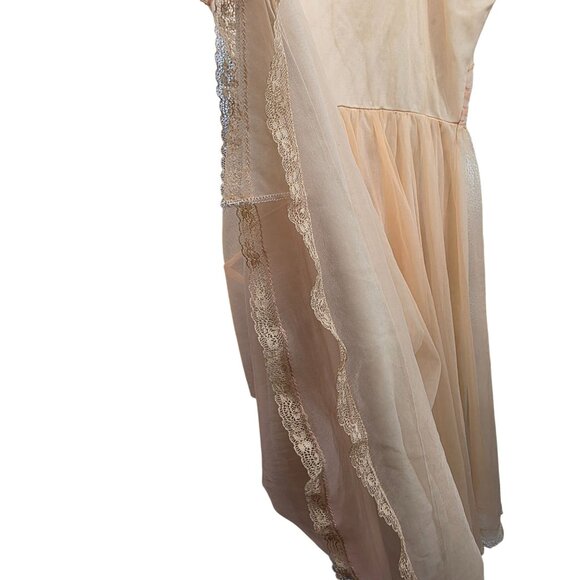 Vintage 1950s Gotham Gold Stripe Peach Nylon & Lace Full Slip‎ Dress 34 - Picture 6 of 8